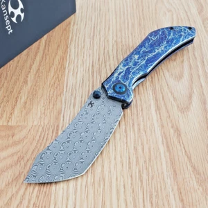 Kansept Knives Tipper Folding Knife 3.38" Damascus Steel Blade Titanium Handle - Picture 1 of 12