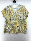 J. Jill Womens Luxe Supima V Neck Easy Floral Daisy VT Tee Shirt Top Size Large 