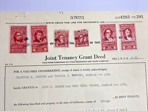 1958 US Revenue Documentary Stamps (6) 5c-$20 Reds On Orange Co. CA Grant Deed - Picture 1 of 4