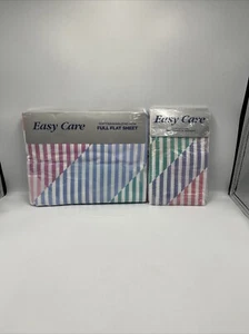 Vintage Westpoint Stevens Beaufort  Striped Full Flat Fitted Sheet/Pillowcases - Picture 1 of 11