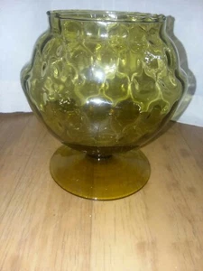 Vintage Green Glass Pedestal Bowl Wavy Pattern - Picture 1 of 8