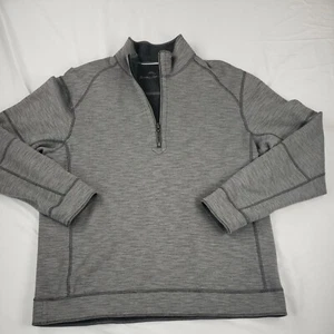 Tommy Bahama Reversible Fleece Gray 1/4 Zip Cotton Blend - Picture 1 of 11