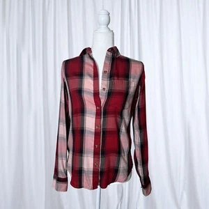 Red Black Soft Flannel Plaid Womens Long Sleeve Button Shirt XS - Picture 1 of 9