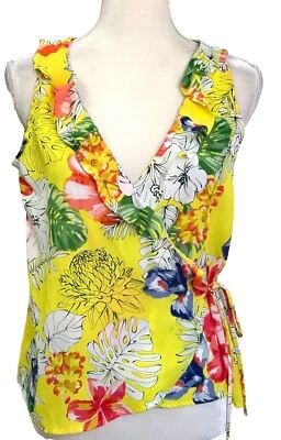 NWT Violet + Claire Size S Sleeveless Wrap Ruffle Blouse Yellow Floral - Image 1 of 4