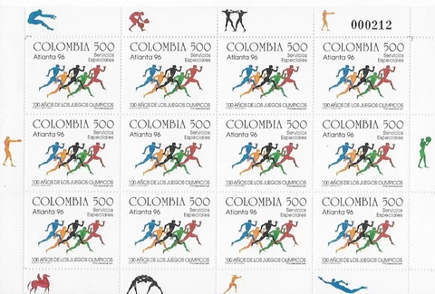 COLOMBIA, SUMMER OLYMPIC GAMES 1996 - ATLANTA, SHEETLET (12 STAMPS) MNH Cover