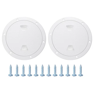 2Pcs Boat Hatch, 6" Round Non Slip Plate Inspection Deck with Screws, White Foto 1 de 4