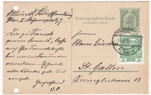 Wien,5+5 Heller Ganzsache,zufrankiert,Frageteil,nach St.Gallen,1908   (39) - Picture 1 of 3