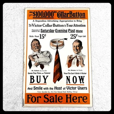 1920s Victor Collar Button Vintage Advertising Sign 21" Cardboard Collar - Image 1 of 4
