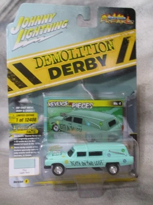 Johnny Lightning Demolition Derby Haulin Hearse Light Teal 1:64  Rubber Tires - Image 1 of 4