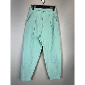 Nocturne Mint Green Tapered Textured Pants 36 High Waist Pleated Trousers - Picture 1 of 13