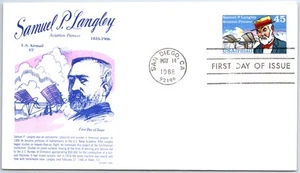 U.S. FIRST DAY COVER SAMUEL LANGLEY AVIATION PIONEER 45c AIRMAIL RATE GAMM 1988 - Picture 1 of 2