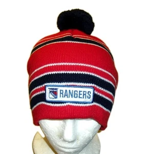 New York Rangers Hombres Adultos Rayas Gorro Pom Invierno Sombrero Gorra Nuevo NHL - Imagen 1 de 2