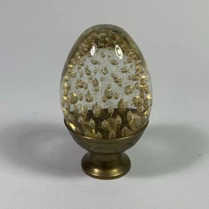 Murano Art Glass Paperweight–Gold Color Egg Shape with Metal Stand Made in Italy - Picture 1 of 10
