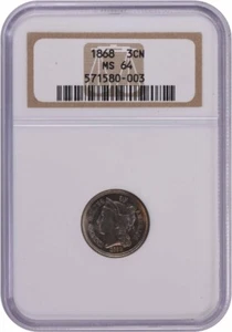 1868 Three Cent Nickel MS64 NGC - Picture 1 of 2