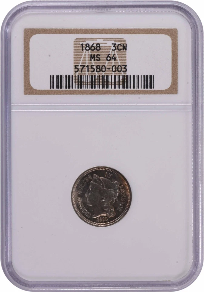 1868 Three Cent Nickel MS64 NGC - Image 1 of 2