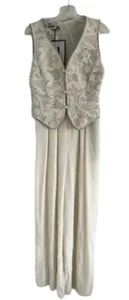 TADASHI (NUEVO CON ETIQUETAS) Formal Marfil Blanco Lentejuelas Chaleco Campana Pierna Ancha Mono-Talla 10 - Imagen 1 de 21