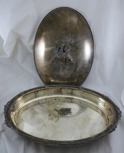 Vintage Speisewärmer Deckelschale / Schale Servierplatte versilbert Vogel Motiv - Bild 1 von 12