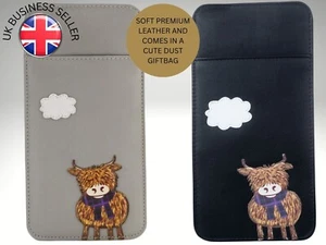 Highland Cow Slip In Glasses case by Mala Leather soft leather wide ladies bella - Picture 1 of 27