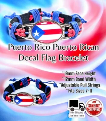 Puerto Rico Rican Flag Colors Polyurethane Thick Adjustable Bracelet Sz 7-11 - Image 1 of 2