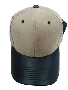 Men's Beige Hat Black Bill New Faux Suede 100% Polyester 6 Panel Baseball Cap - Picture 1 of 12