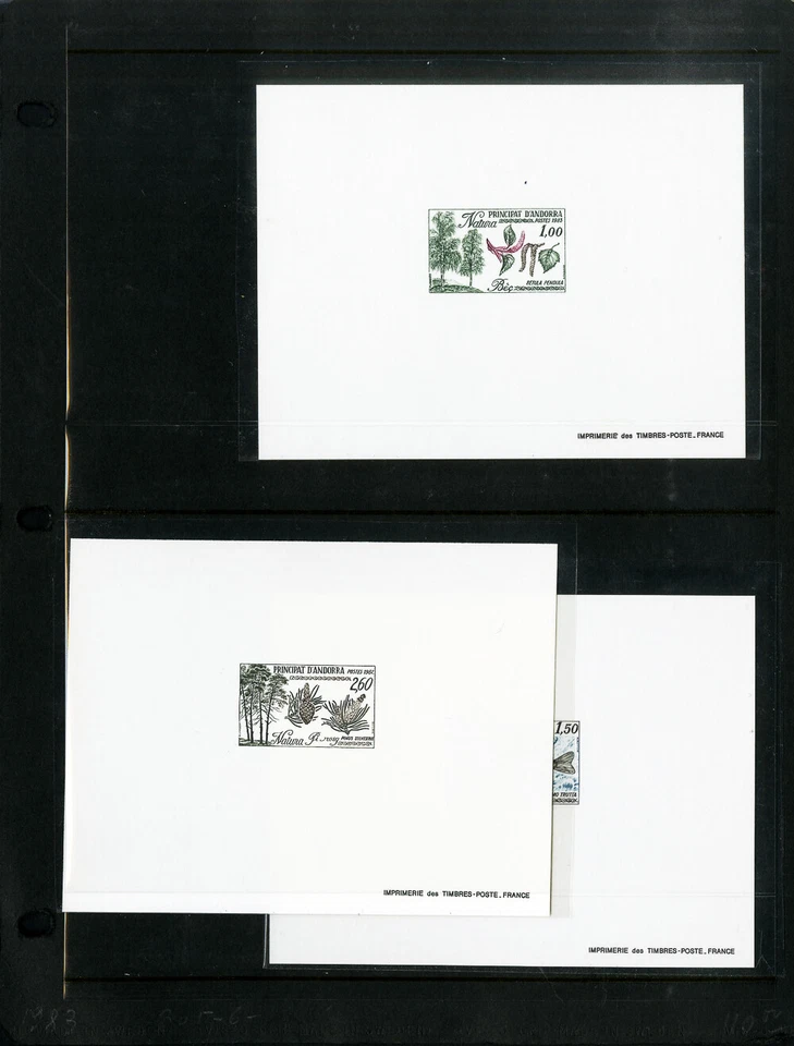 Lote de 3 estampillas de Andorra francesa en estado bastante bueno hojas de prueba de imperf de lujo Foto 1 de 1