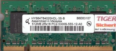 Qimonda HYS64T64020HDL-3S-B PC2-5300 512MB DDR2 667MHz SODIMM RAM* lr40 - Bild 1 von 2