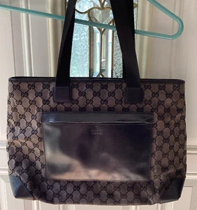 Gucci GG Signature Canvas Tan/Black Leather Shoulder Bag/Tote - Picture 1 of 13