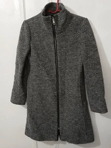 Club Monaco women small ITALIAN WOOL lamb leather heathered gray coat zip front - Picture 1 of 8