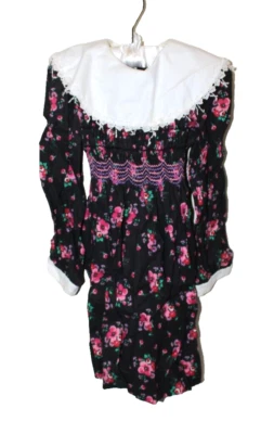 Vestido Vintage Polly Flinders Talla 5 Negro Rosa Manga Larga Floral Flores Vacaciones Foto 1 de 4
