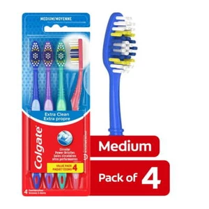 Colgate Extra Clean Flexible Grip Adult Manual Toothbrush, Medium, 4 Pack - Picture 1 of 5