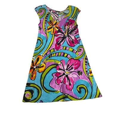 Antigo Vestido Jams World S Floral Havaí EUA Multicolorido Gráfico AOP Rayon Jamboree - Imagem 1 de 4