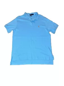 Ralph Lauren Poloshirt Erwachsene XL Hellblau Orange Pony Einfarbig Kurzarm Herren - Bild 1 von 6