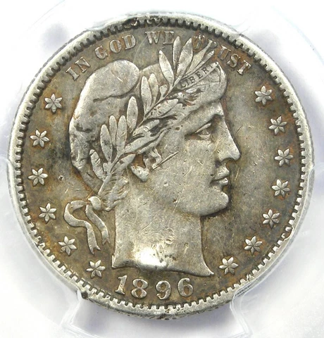 1896-S Barber Quarter 25C Coin - Certified PCGS Genuine - VF / XF Details - Rare Cover