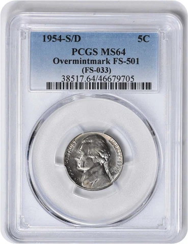 1954-S/D Jefferson Nickel OMM FS-501 MS64 PCGS Cover