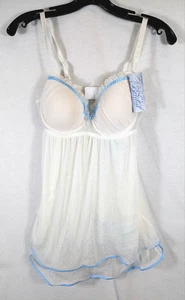 Oh La La Cheri Lingerie Molded Underwire Babydoll Size Med White/Blue Trim NEW - Picture 1 of 6