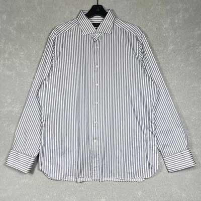 $590 Camisa de Vestir Ermenegildo Zegna Trofeo Para Hombre 46/18 Gris/Blanco Rayas Foto 1 de 4