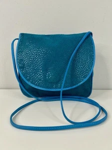 Vintage DESMO Teal Ostrich Leather Flap Crossbody Bag - Picture 1 of 9
