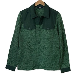 Lands' End Fleece Jacket Mens Large Tall Snap Button Nylon Trim Heather Green - Picture 1 of 9