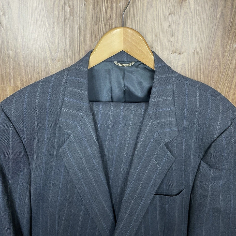 Traje Christian Dior 2 Piezas Para Hombre 46R 40x31 Azul Gris Rayas Lana Hecho en EE. UU. Foto 1 de 4