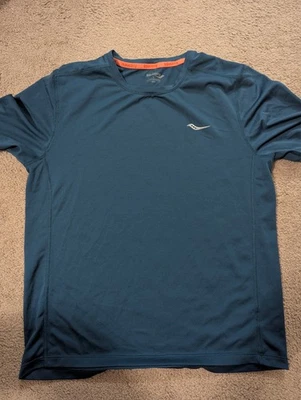 Camiseta corta técnica para correr con cronómetro Saucony para hombre - verde azulado/naranja - mediana Foto 1 de 4