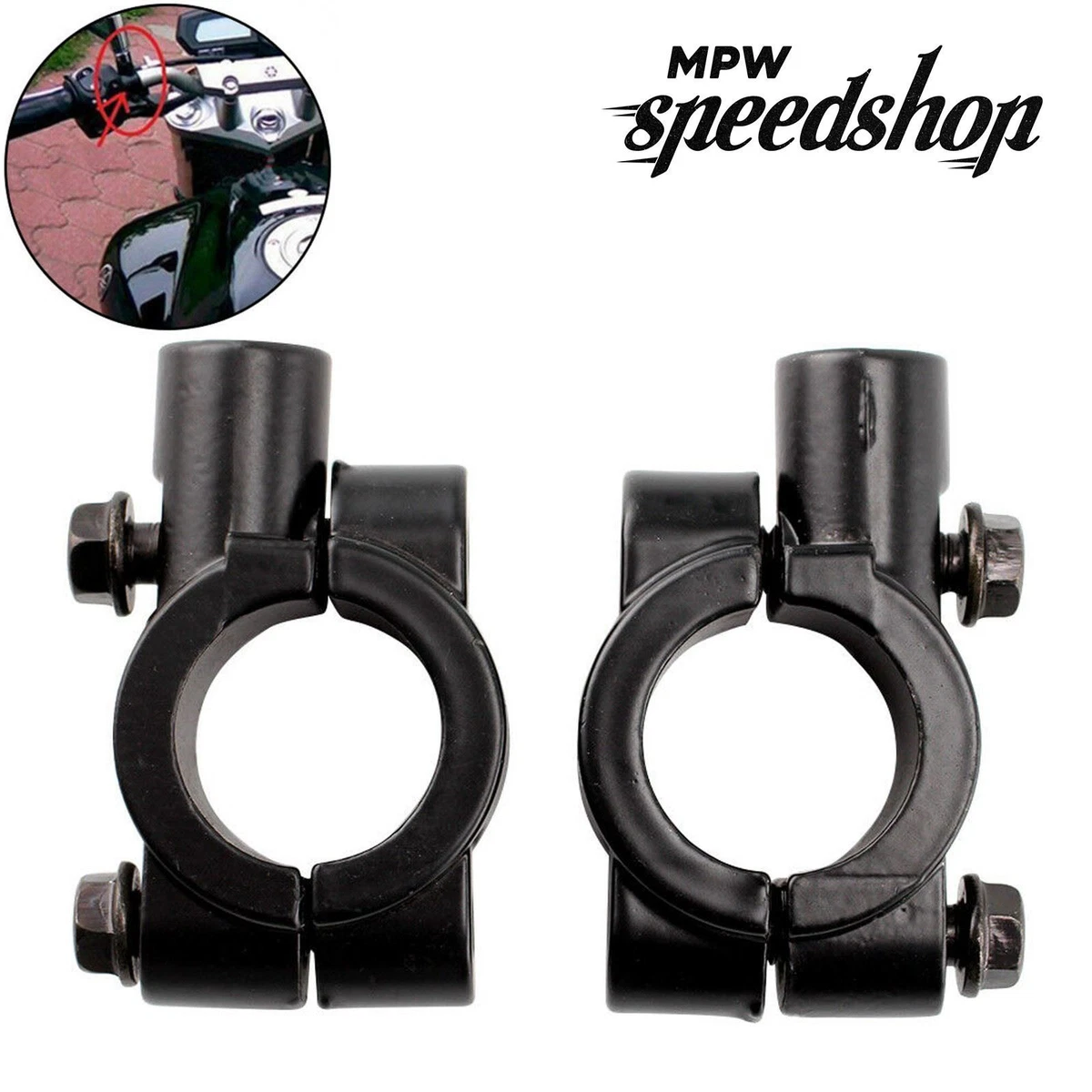 Black Round Rearview Mirrors With 25mm Adapter Clamps For Harley