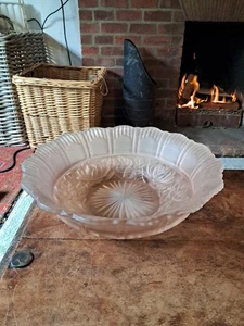 Cuenco de vidrio esmerilado Sowerby Vintage Art Deco rosa patrón 10 pulgadas - Imagen 1 de 11