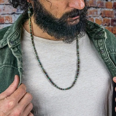 Moda Hombres Piedra de Lava Cuentas Surfer Collar Negro Verde Piedras Preciosas Cuentas Collar Foto 1 de 4