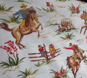 2/3 yd BARN DANDYS Robert Kaufman D#5464 RETRO COWBOY Horse Western Print Fabric - Picture 1 of 3