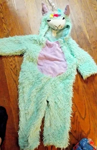 Toddler Plush aqua Rainbow UNICORN Halloween Costume Jumpsuit 2T-3T padded head - Picture 1 of 3