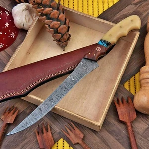 Cuchillo de cocina de filete de pesca de forja manual de acero Damasco hecho a mano personalizado 69 - Imagen 1 de 16