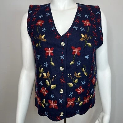 New Shaver Lake Wool Blend Floral Embroidered Peasant Cottage Vest Size Medium - Image 1 of 4