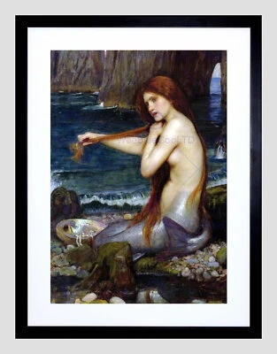 85171 JOHN WILLIAM WATERHOUSE MERMAID OLD MASTER BLACK Decor Wall Print Poster - Image 1 of 4