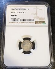 1867 MS64 German States Wurttemberg Silver Kreuzer NGC KM 612 3 Graded Higher