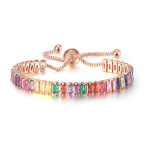 925 Silver Colorful Zircon Bracelet Women Wedding Party Jewelry Gifts Adjustable